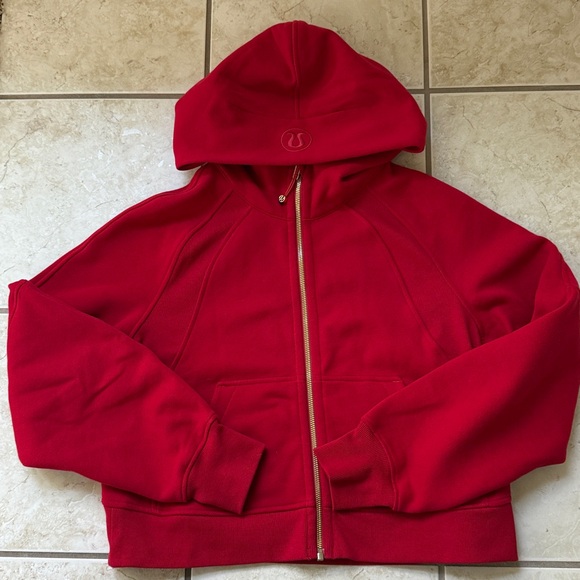 lululemon Women's Scuba Oversized Full-Zip Hoodie Gold Detail Zipper Dark Red XS - Picture 4 of 5